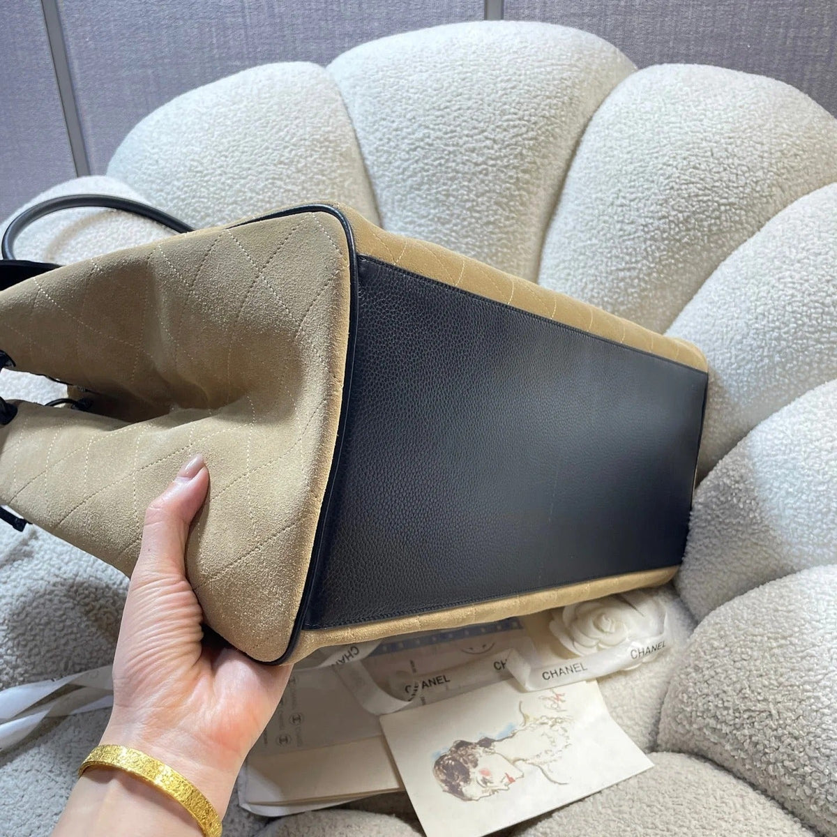 Chanel 2026 Large Urban Essential Bag 43cm Black Beige Leather Suede