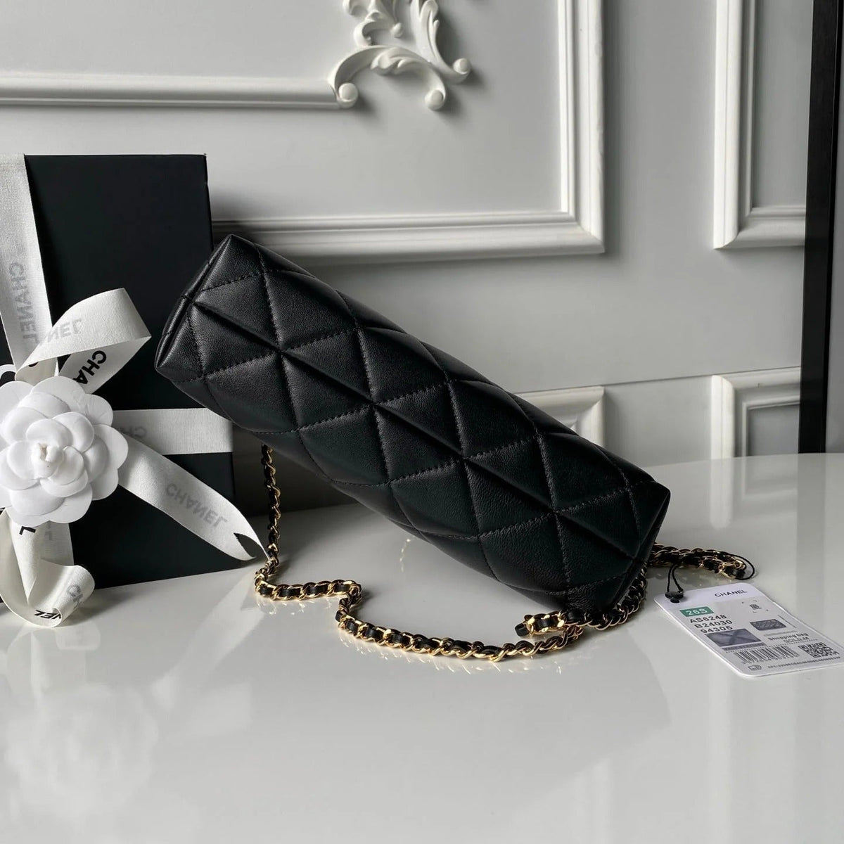 Chanel 2026 Small Shopping Tote Bag Black 24.5cm Black Lambskin 348256