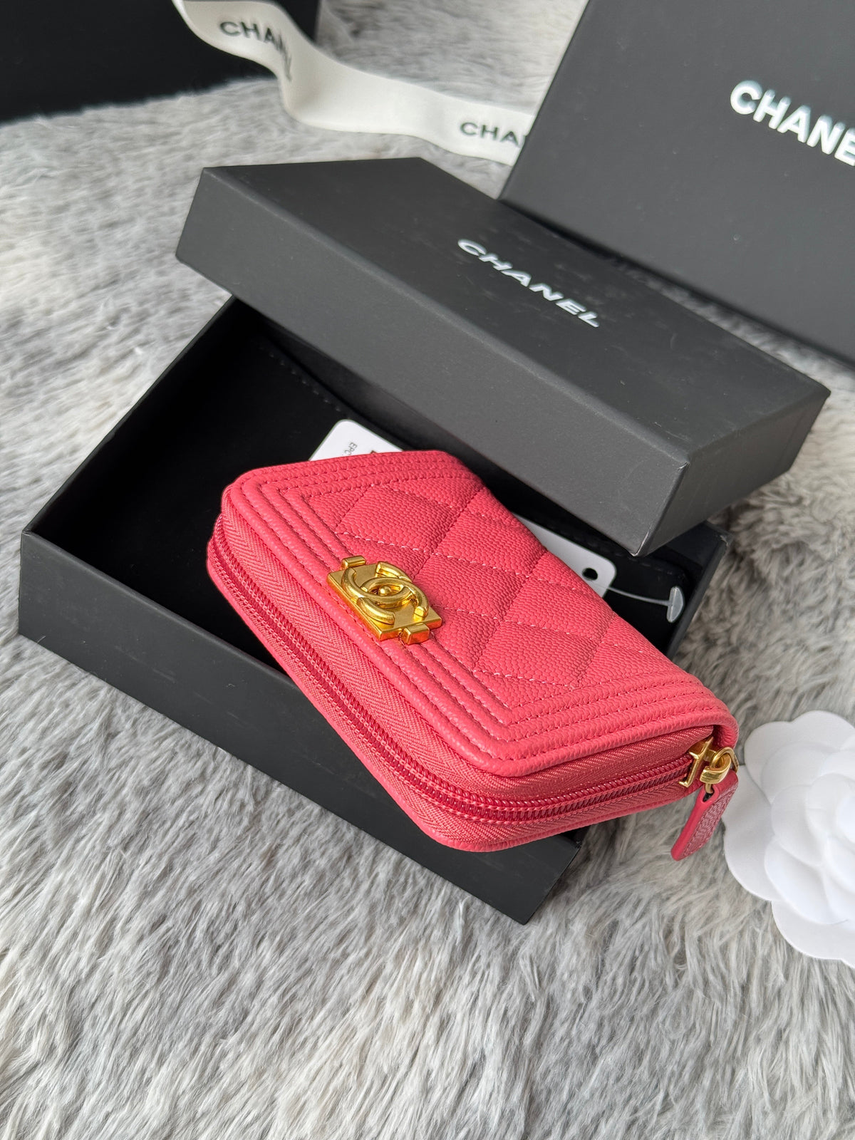 CC Classic Boy Coin Purse Pink Gold-tone Grained Calfskin 242880