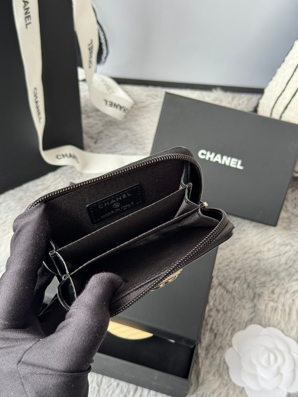 CC Classic Boy Coin Purse Black Sliver-tone Lambskin 242884