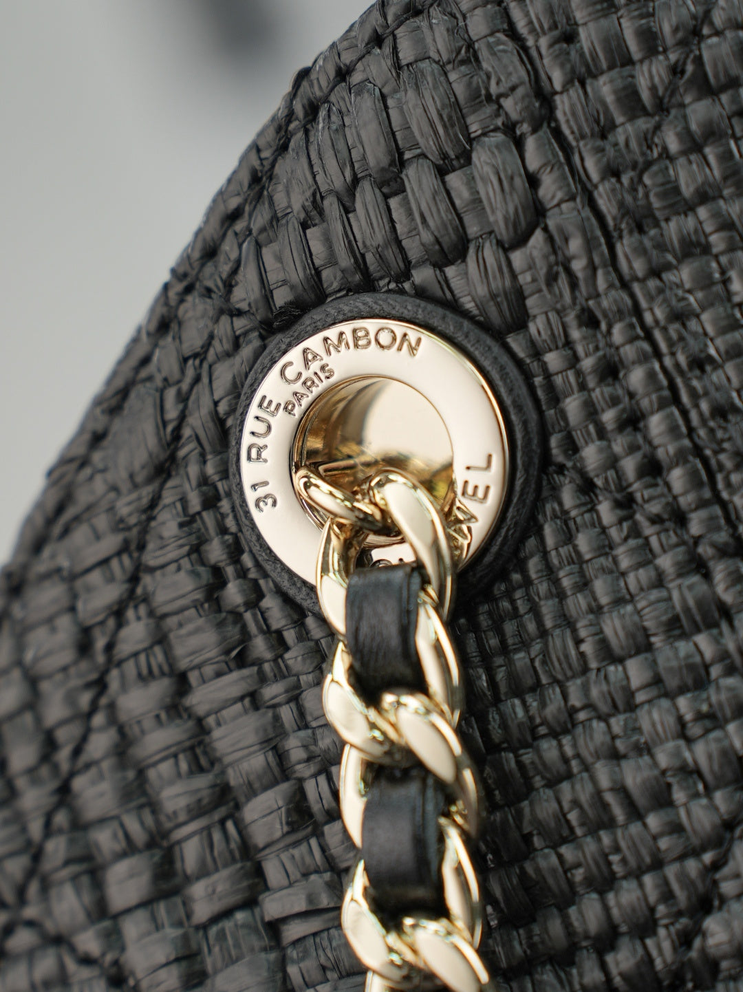 CC Shopping Bag 32cm Black Braided Raffia