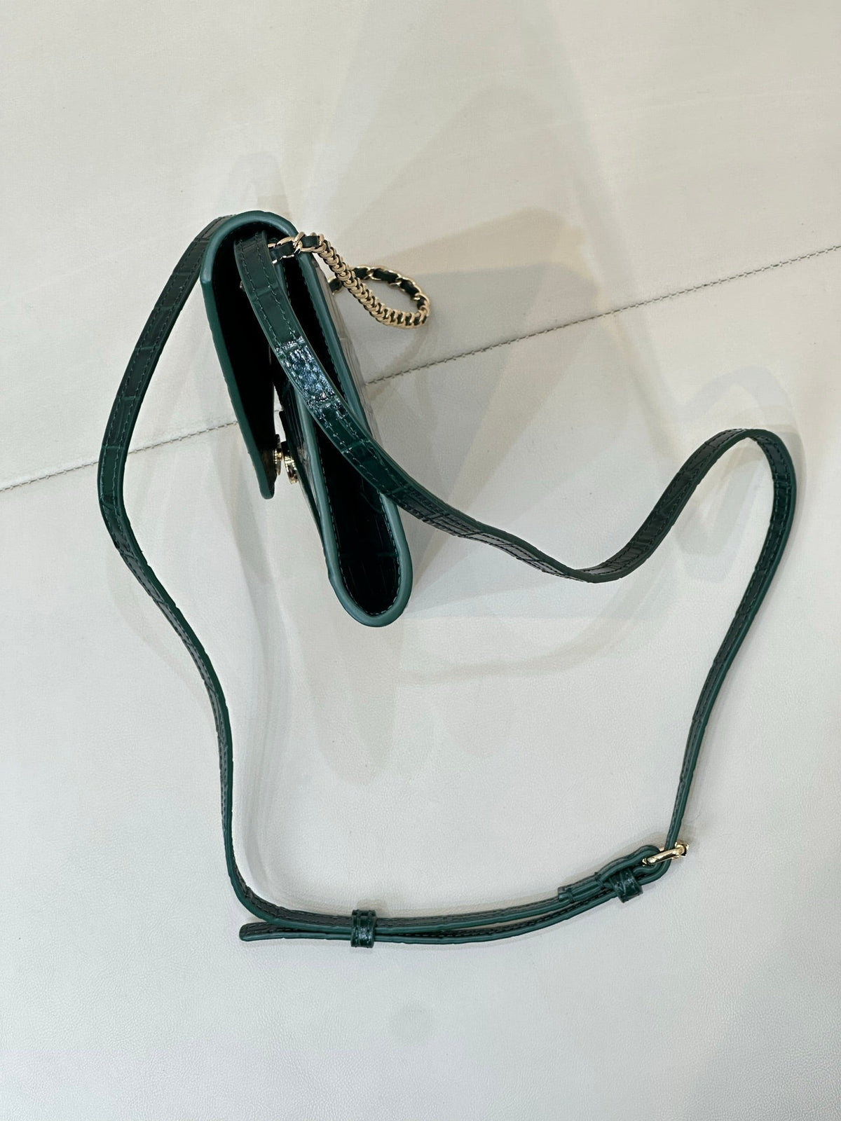 Chanel 26S Clutch With Chain Green Lizard-Embossed Calfskin