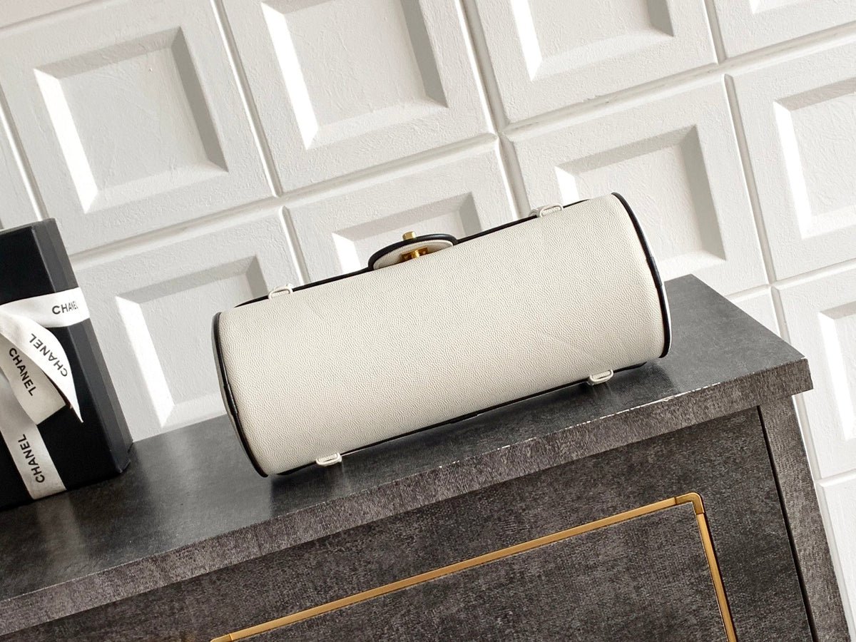 CC Preppy Coco Bowling Bag 30cm White Caviar Leather