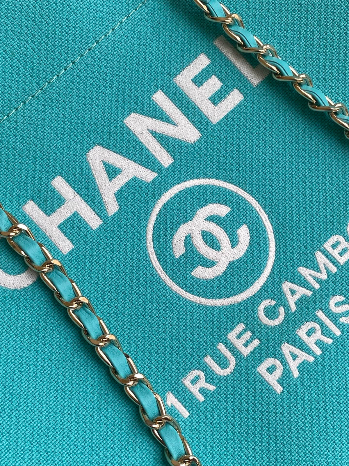 Chanel 25S Tote Bag 38cm in Turquoise Blue Canvas