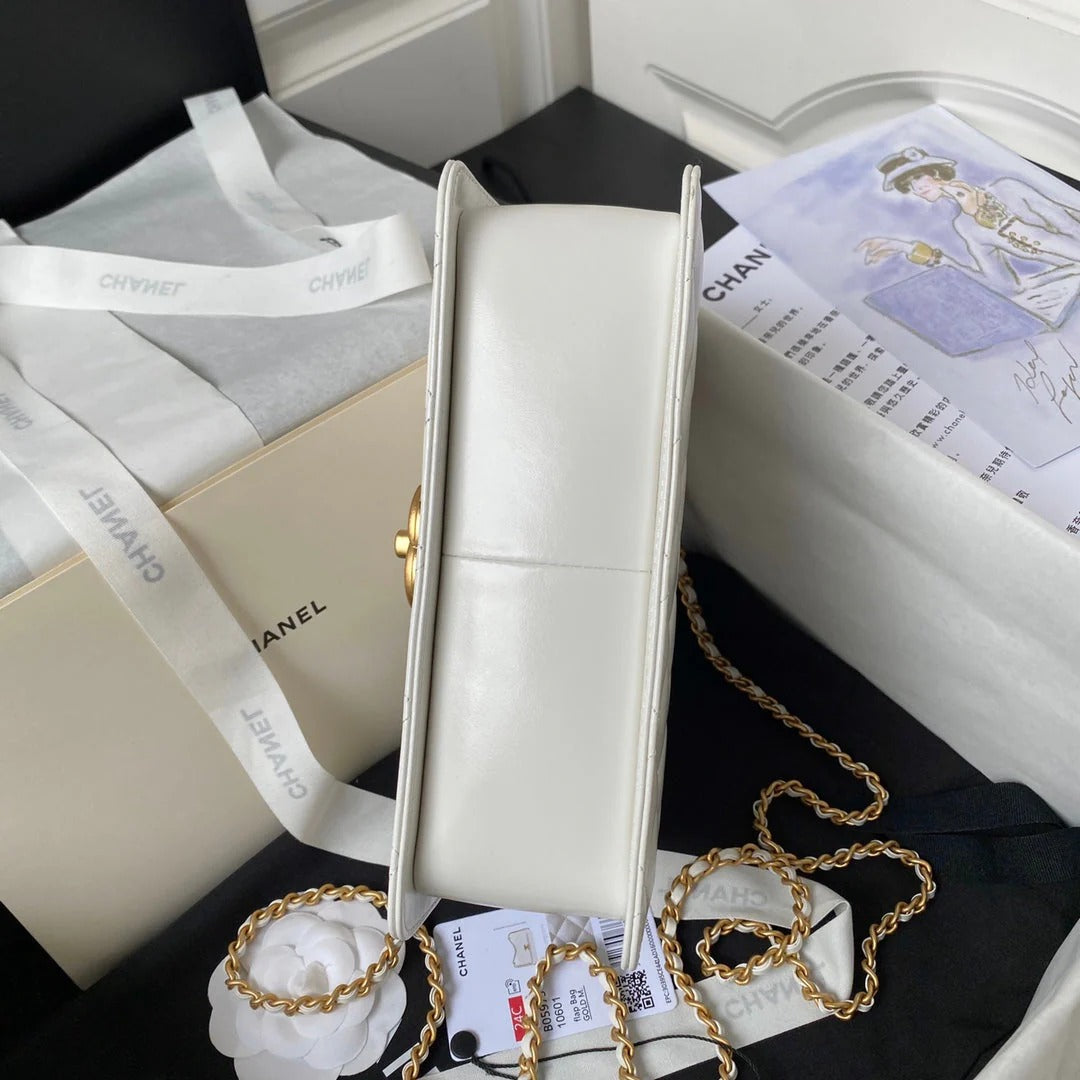 CHANEL 25S MINI FLAP BAG 22 IN WHITE CALFSKIN GOLD HARDWARE