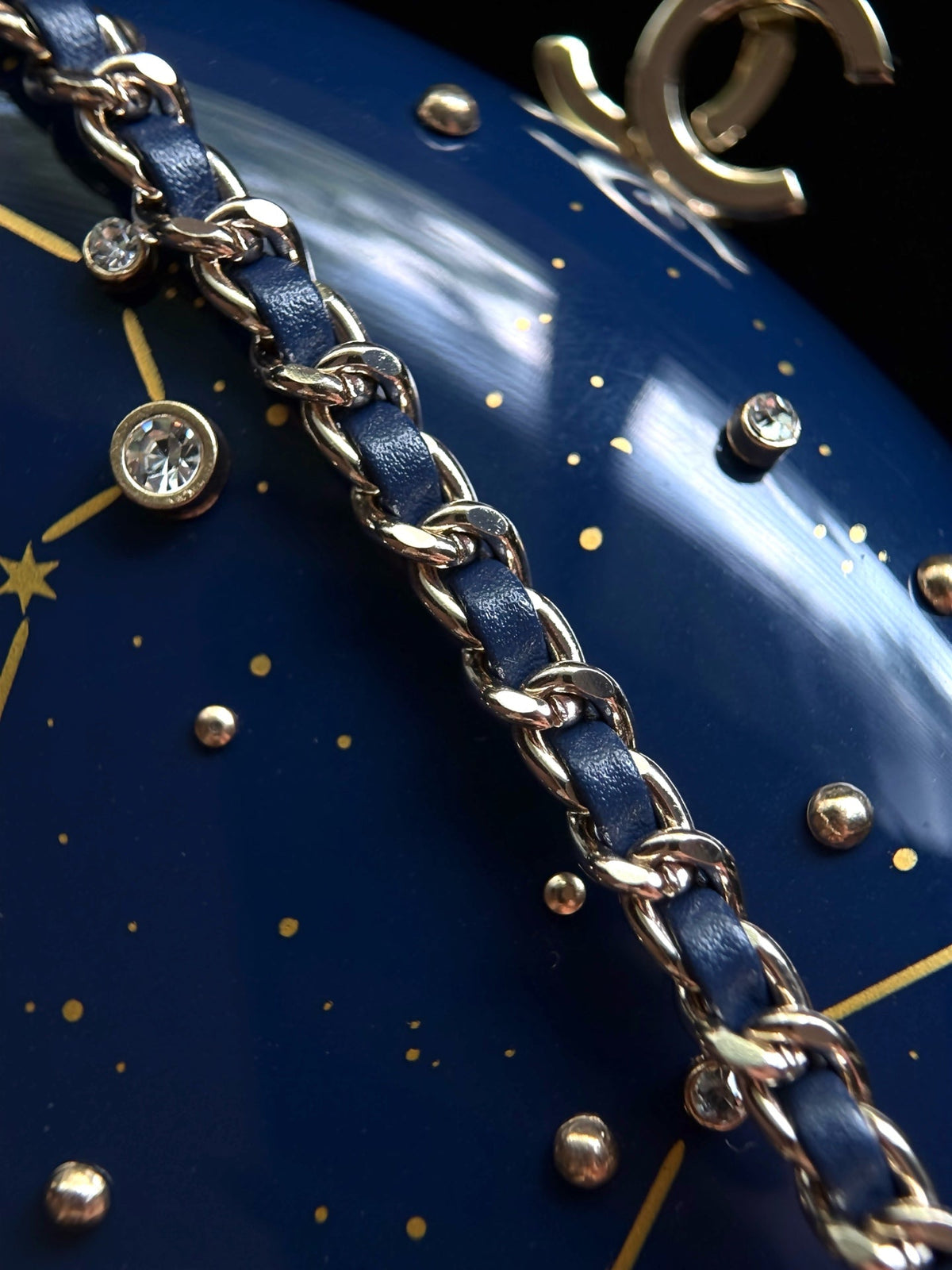 CC 26S Constellation Minaudière 14cm Dark Blue Acrylic & Gold-Tone Metal