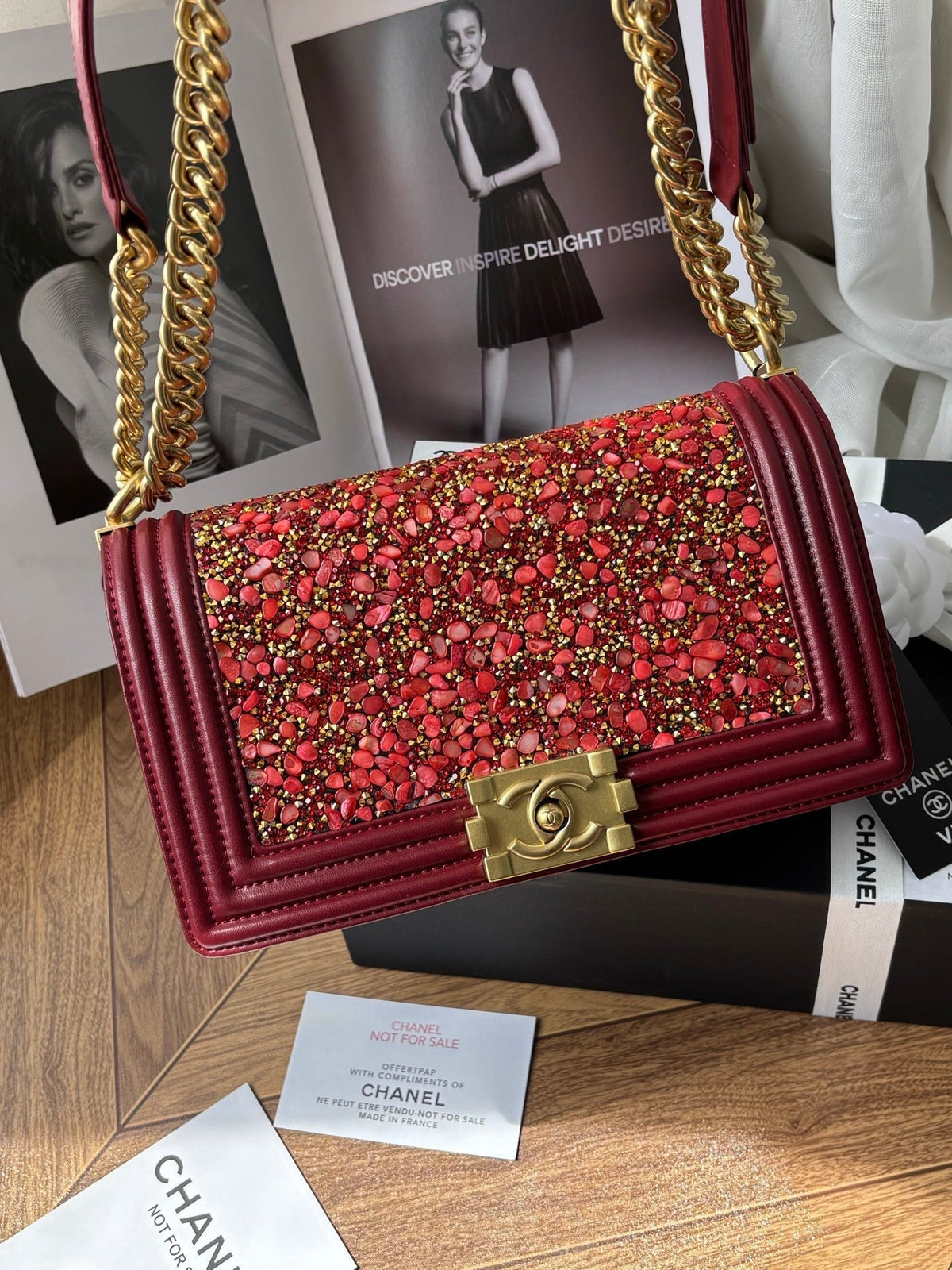 CC Le Boy Flap Bag Crystal Embellished 25cm Red GHW 158379