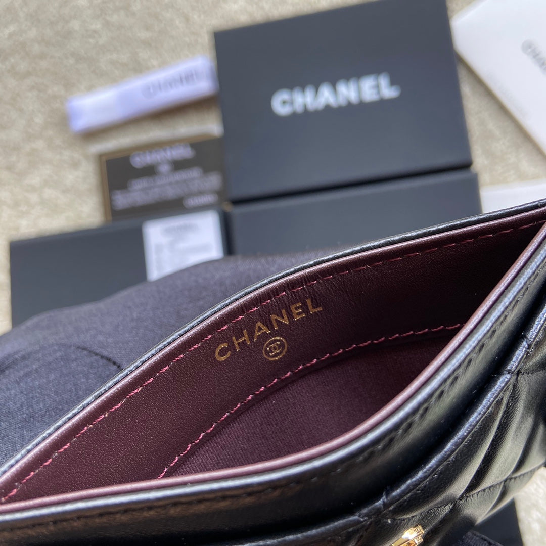 CC Classic Card Holder Black Sheepskin GHW 173996