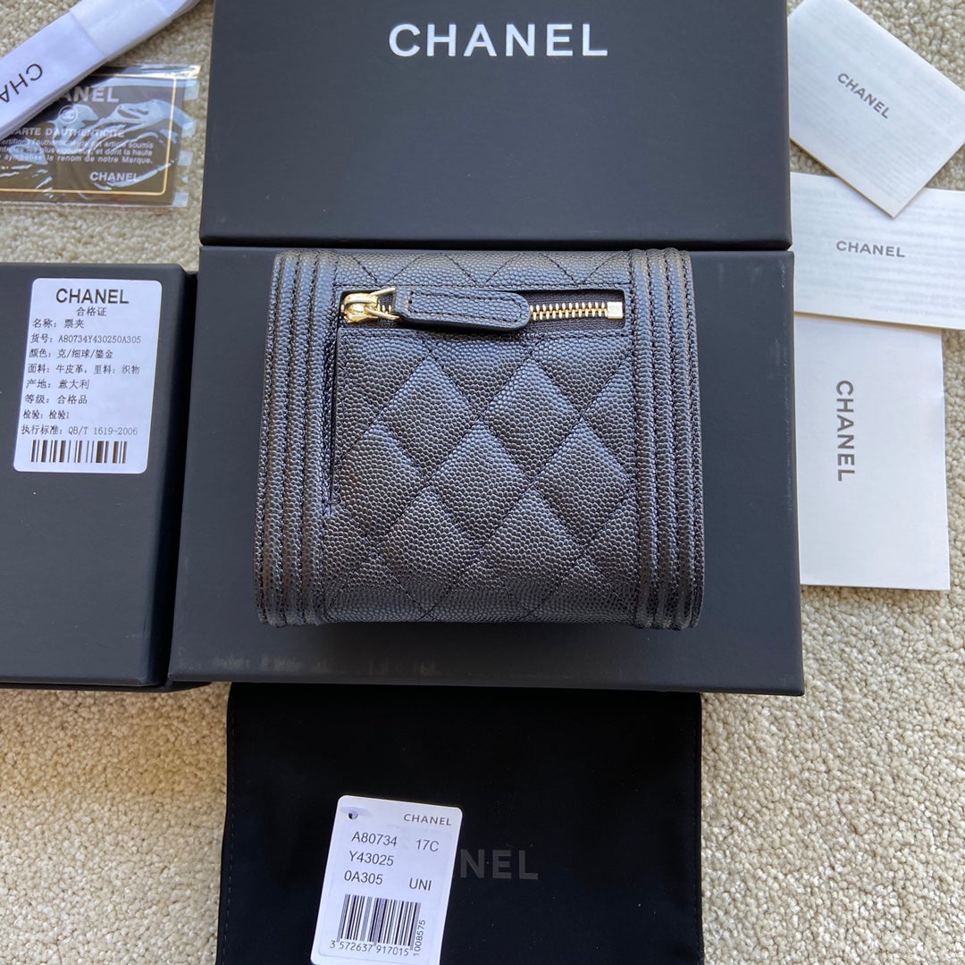 CC Boy Small Flap Wallet Black Caviar GHW 156520