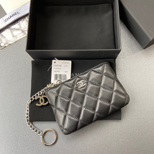 CC A50168 Keyring Cardholder Black Sheepskin Sliver Steel 229703
