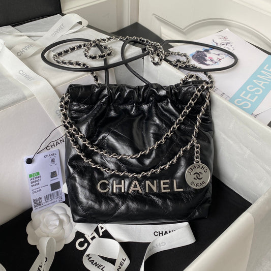 CC 24S Hobo 22 Bag 20cm Black Aged Lambskin