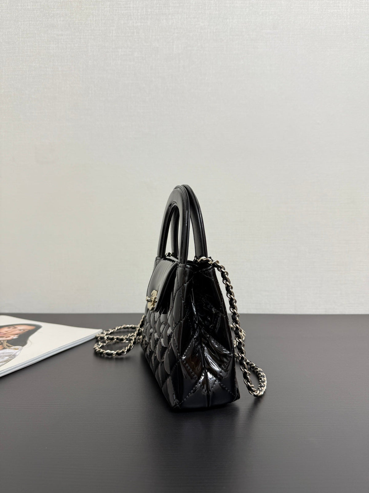 Chanel 2026 Kelly Bag 19cm Quilted Black Patent Leather