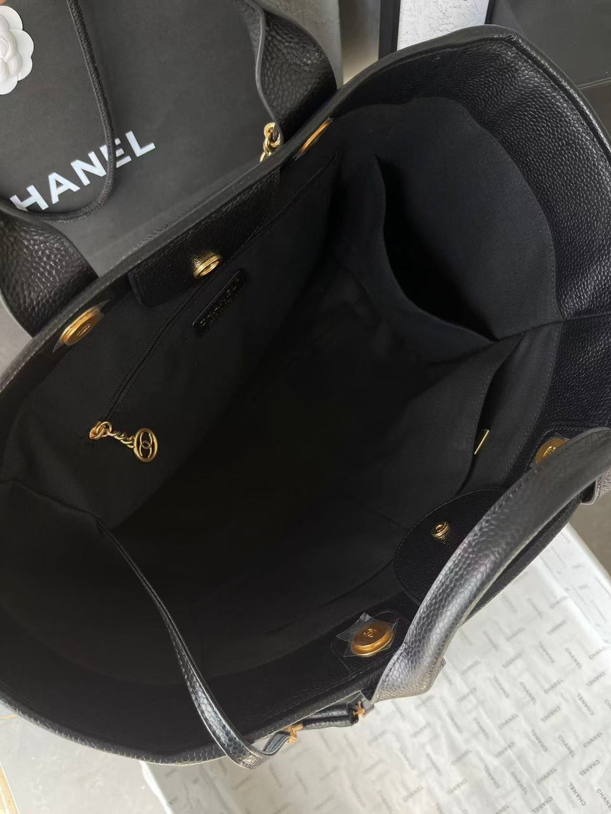 CC 2025 Deauville Tote Bag Black Leather GHW