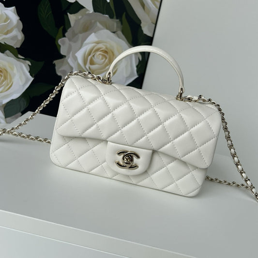 cc flap bag 20 white lambskin silver hardware