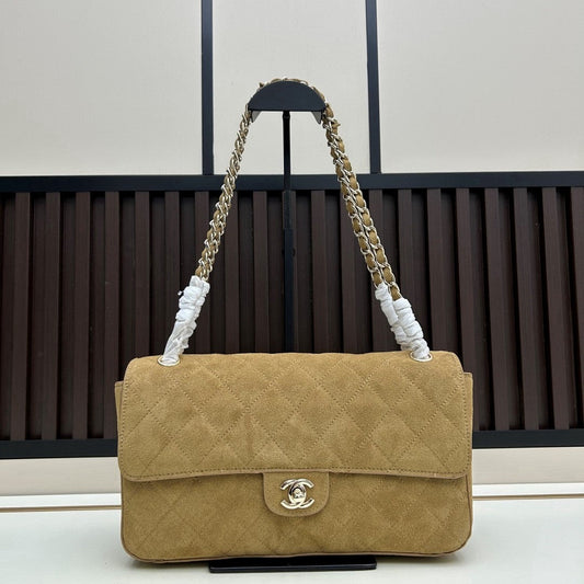 Chanel 2026 Maxi Flap Bag 32cm Beige Suede Calfskin