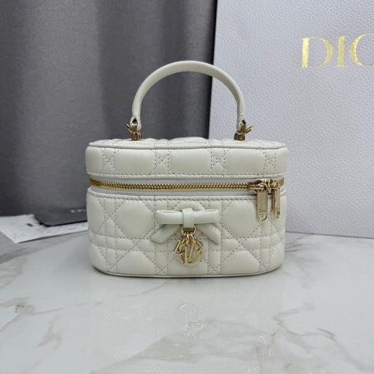 CD Mini Cosmetic Bag Ivory Cannage Quited Lambskin