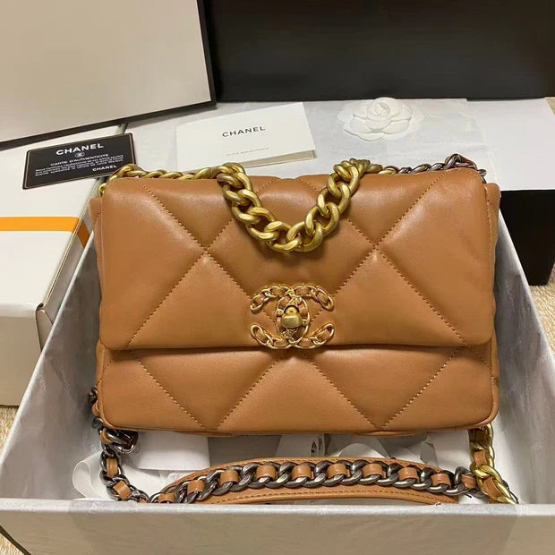 CHANEL 19 FLAP BAG 26 TAN GOATSKIN