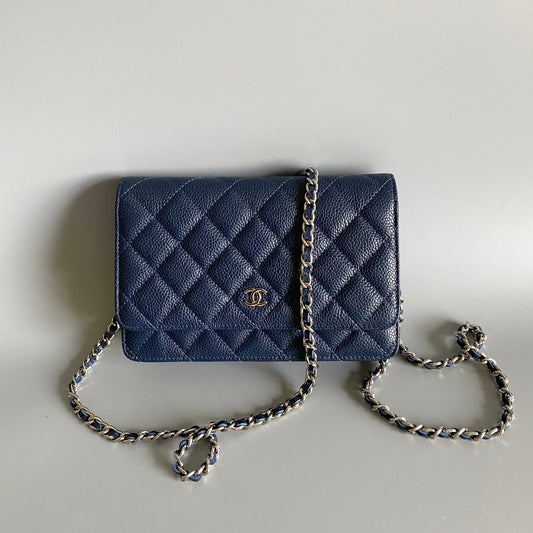 CC WOC Fortune Bag Navy Blue Quilted Caviar Leather Sliver Hardware