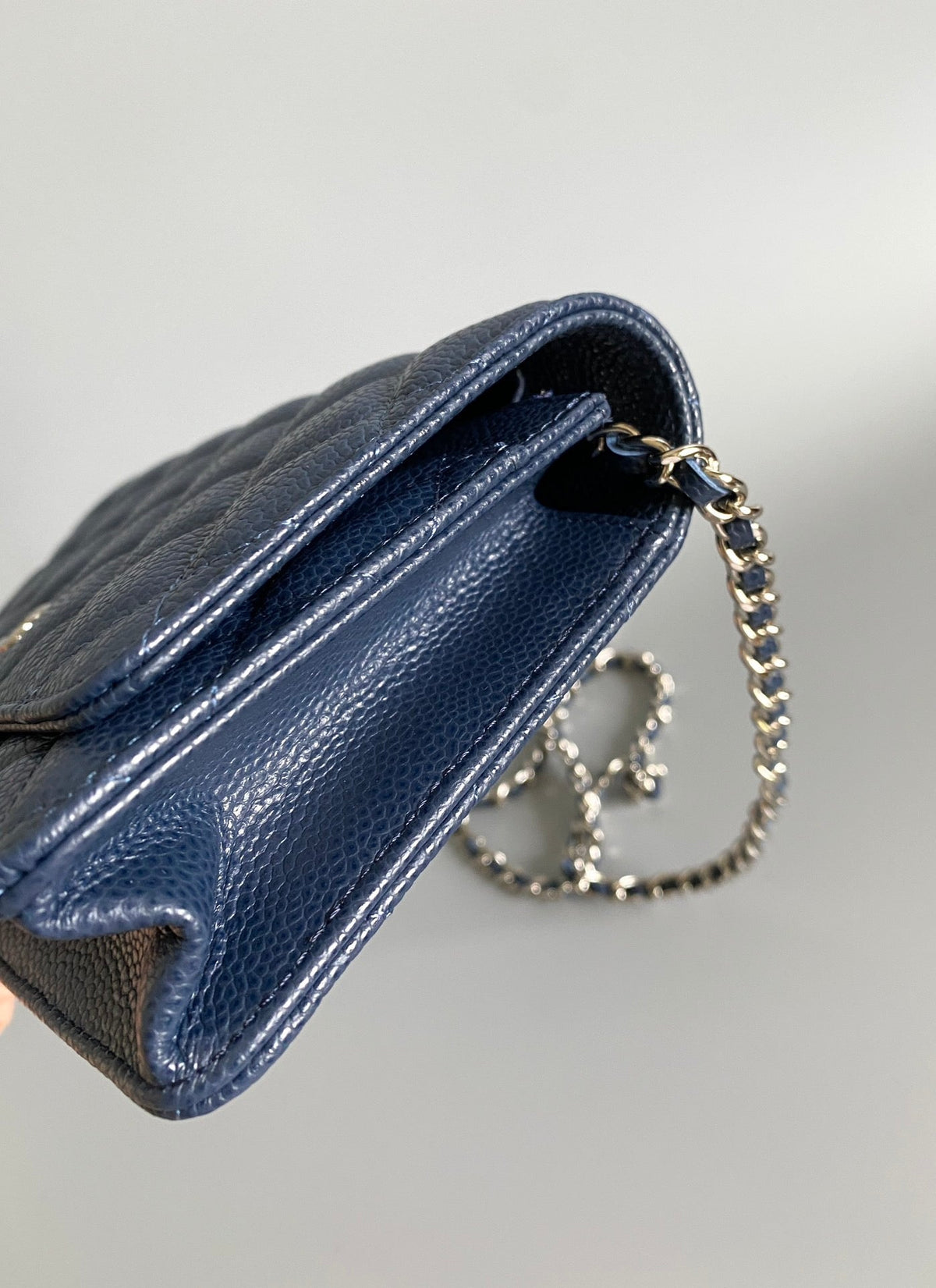CC WOC Fortune Bag Navy Blue Quilted Caviar Leather Sliver Hardware