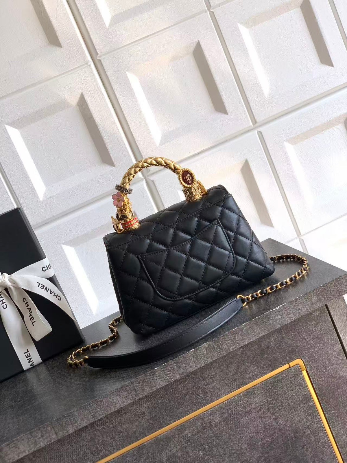 CC Mini Coco Handbag 19cm Black Calfskin