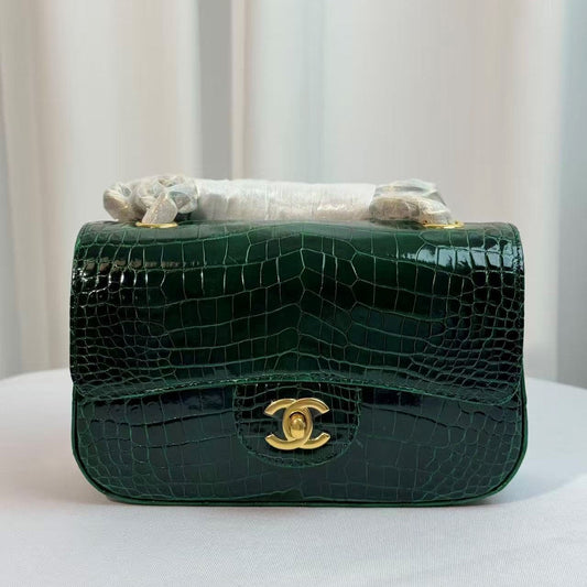 CC Mini Flap Bag 20cm Teal Green Crocodile (Need production time)