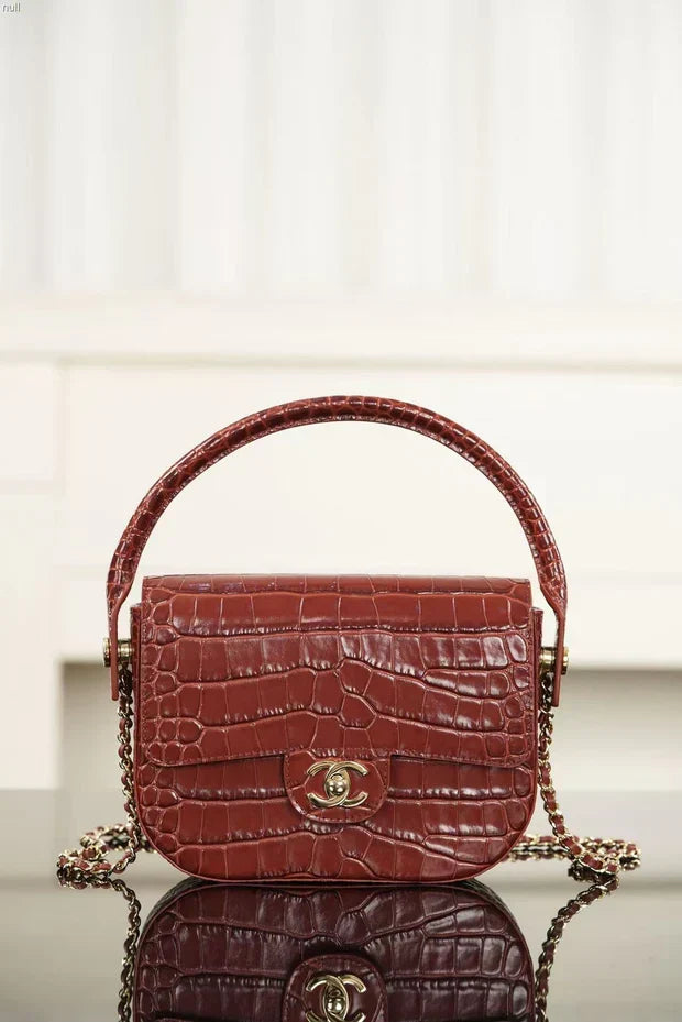 Chanel 2026 Crocodile Embossed Flap Bag 19.5cm Calfskin