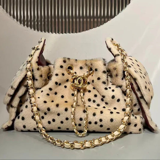 Chanel 2026 Hobo Bag 22cm Beige Black Plush Leather