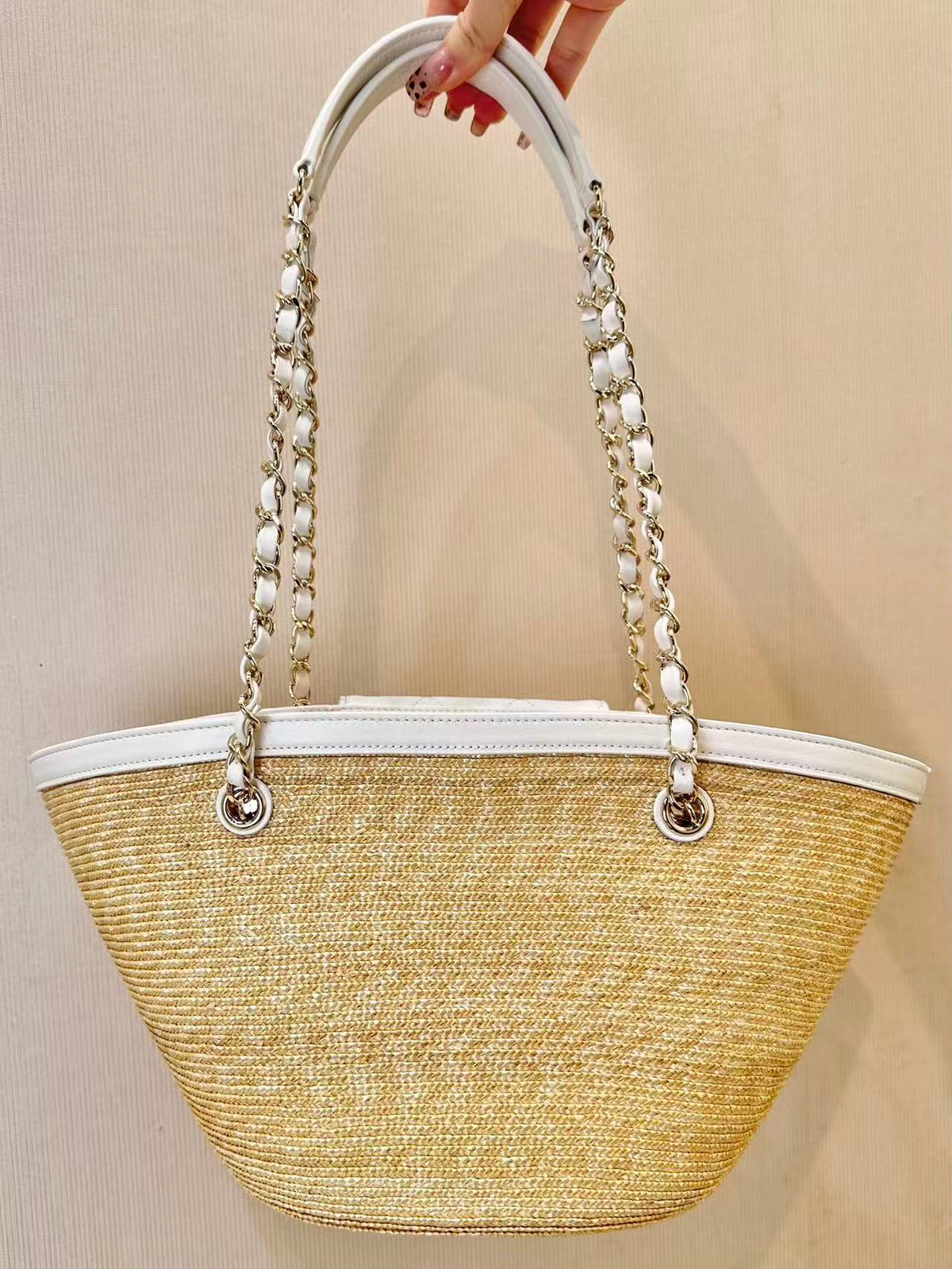 CC 26s Shopping Tote Bag Braided Raffia Lambskin