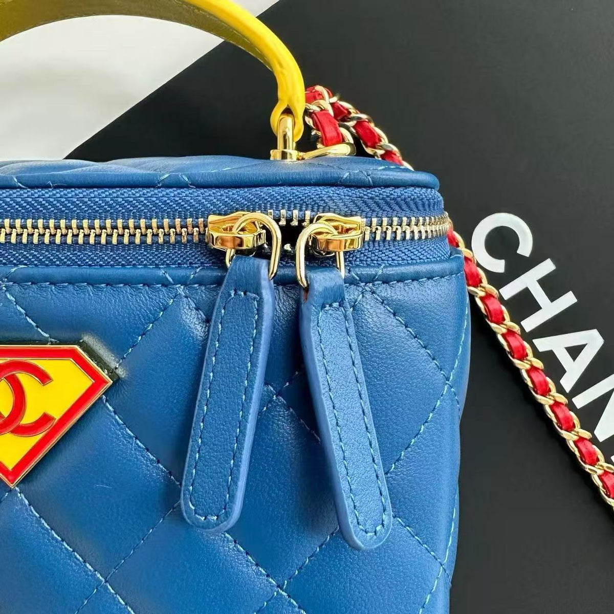 CC 26s Long Vanity With Chain Yellow Blue Lambskin
