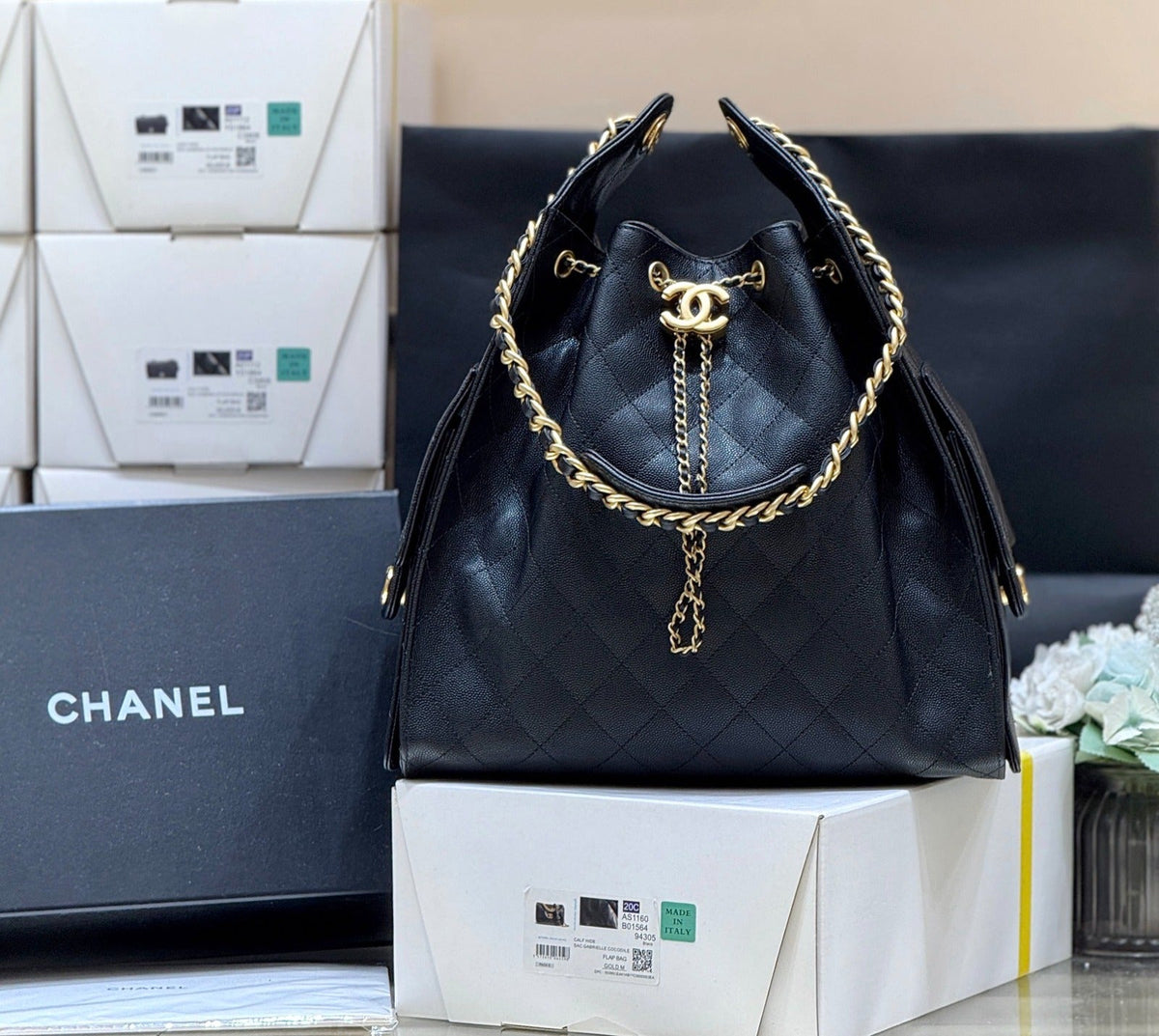 CC 25C Hobo Bag Large 40cm Black Caviar GHW