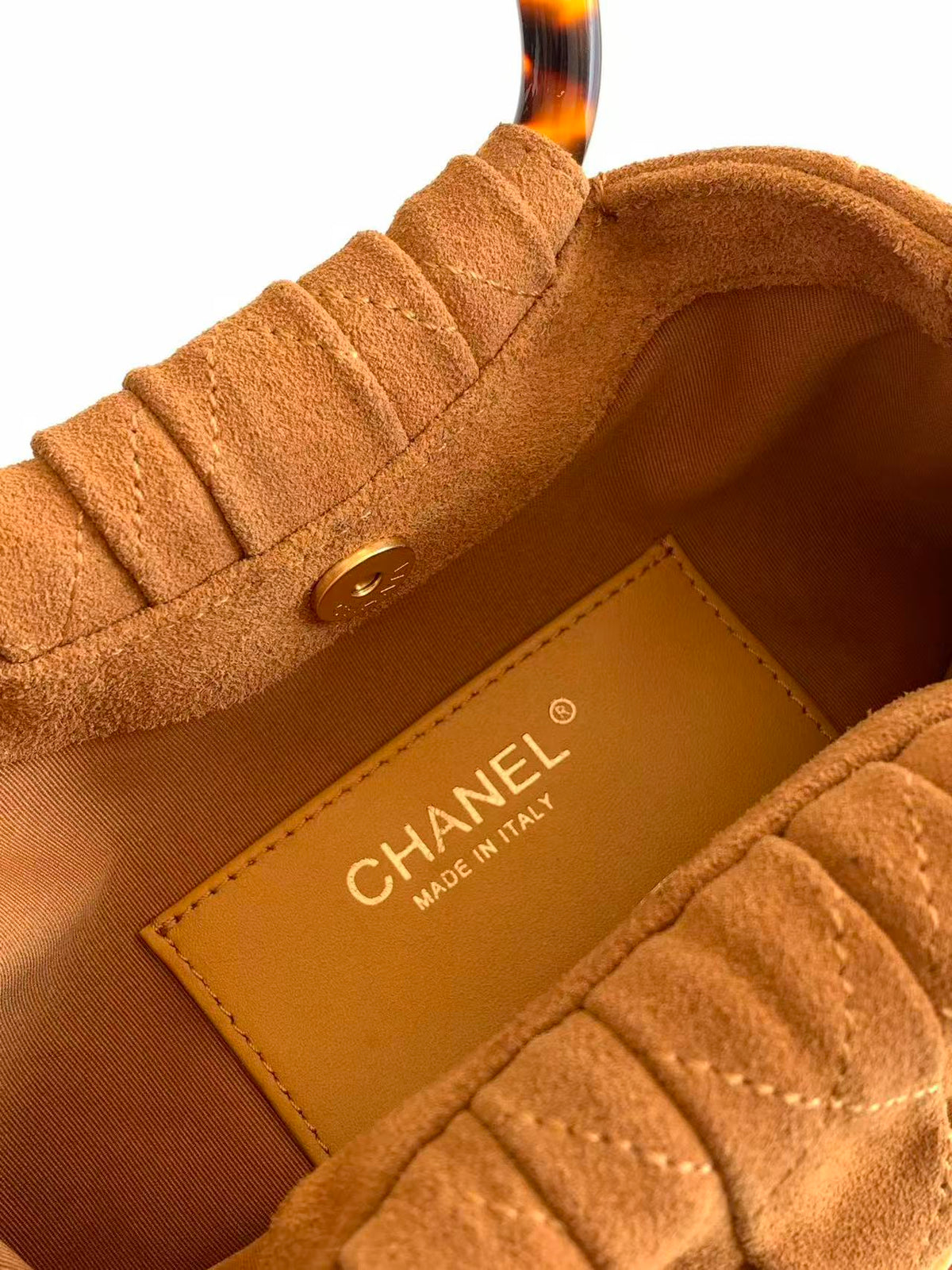 Chanel 2026 Pouch 24cm Brown Tortoiseshell Suede Effect Plexi