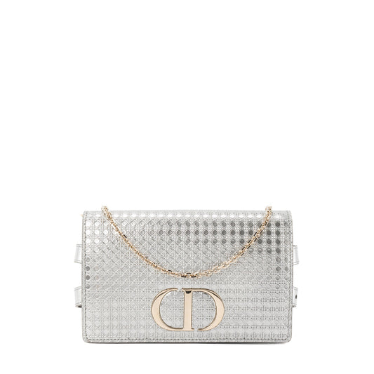 DIOR - Montaigne Pouch handbag in silver micro cannage leather