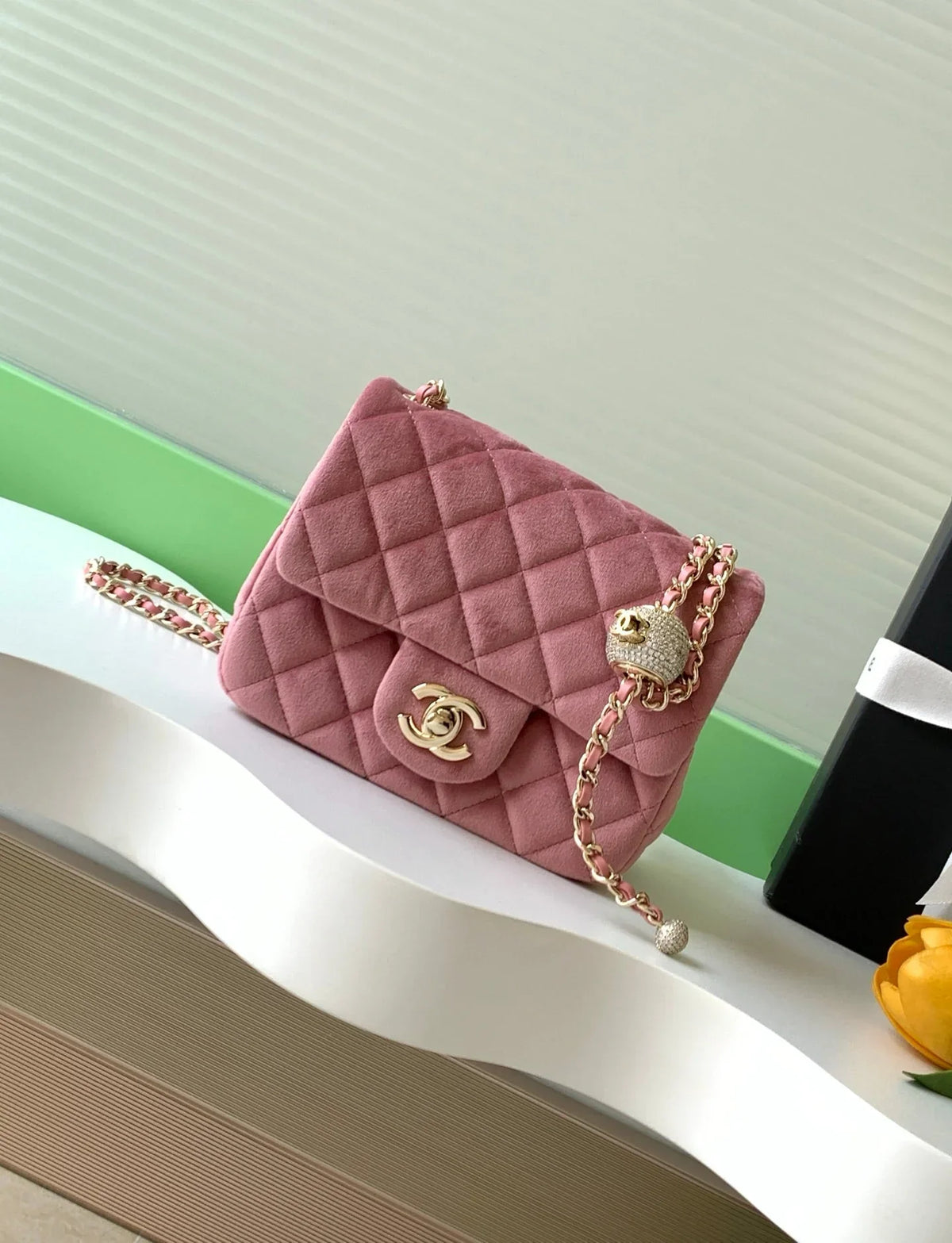 Chanel 2026 Pearl Crush Mini Square Flap 18cm Velvet Leather