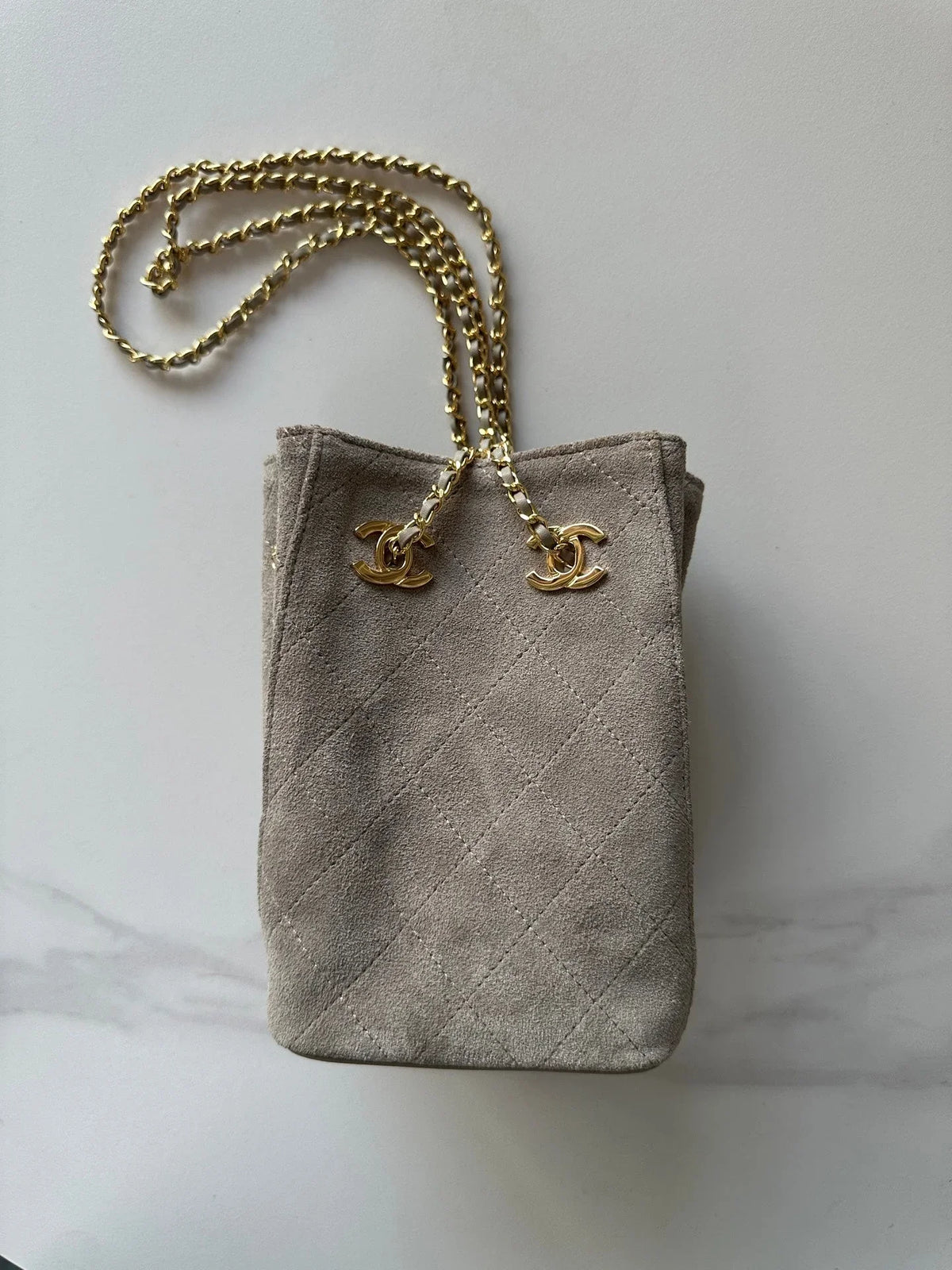Chanel 2026 Bucket Bag 18cm Lambskin Suede Denim
