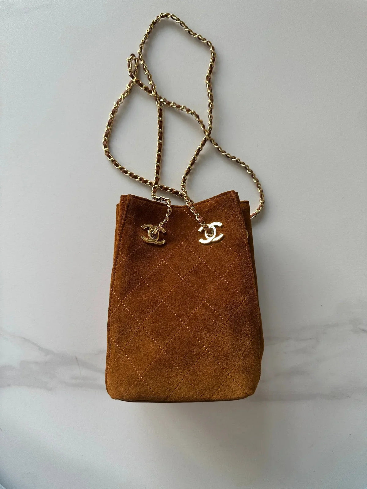 Chanel 2026 Bucket Bag 18cm Lambskin Suede Denim