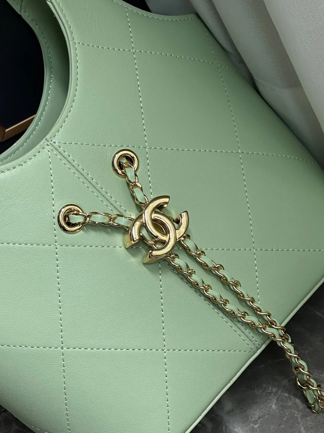Chanel 2026 Basket Hobo Bag 27.5cm Green Calfskin