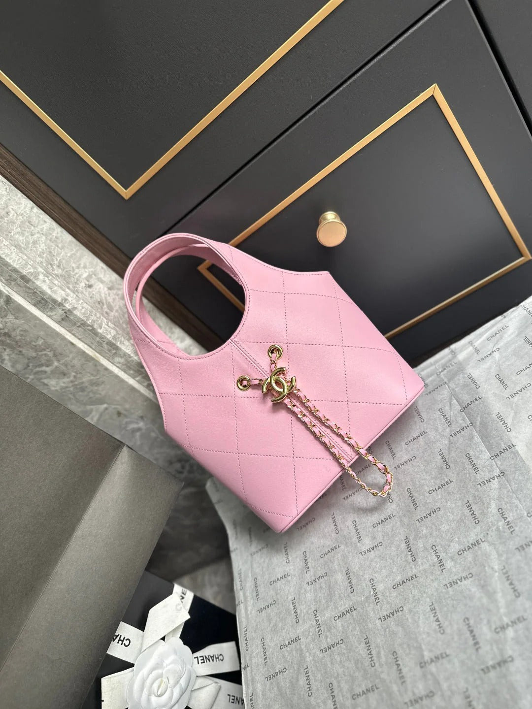 Chanel 2026 Basket Hobo Bag 27.5cm Pink Calfskin