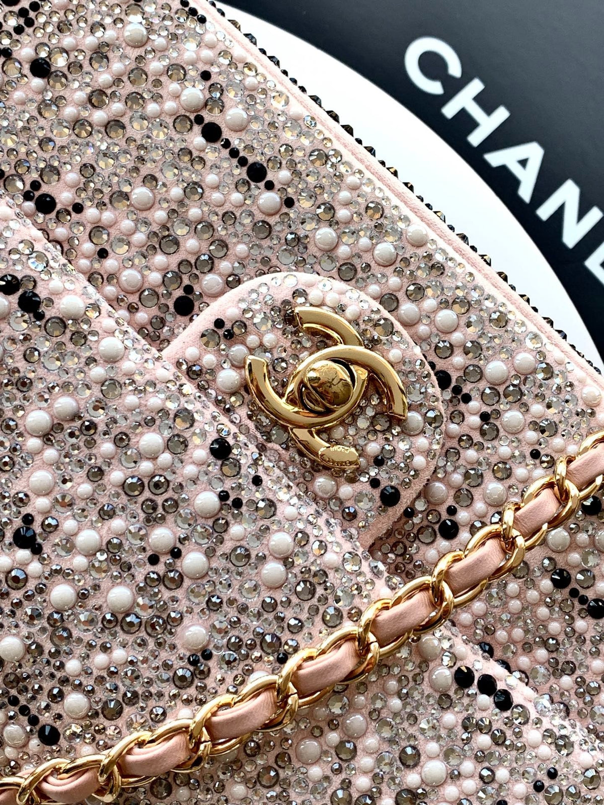 Chanel 2026 Flap Bag 20cm Pink Black Sequin Leather 348826