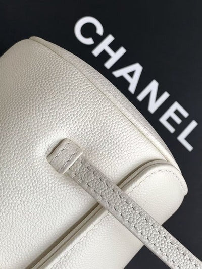 Chanel 2026 Bowling Ball Cylinder Bag White Caviar Leather