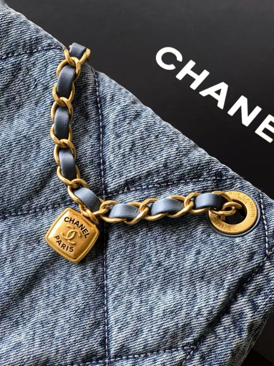 Chanel 2026 Classic Flap Bag 45cm Blue Denim Fabric Gold Hardware
