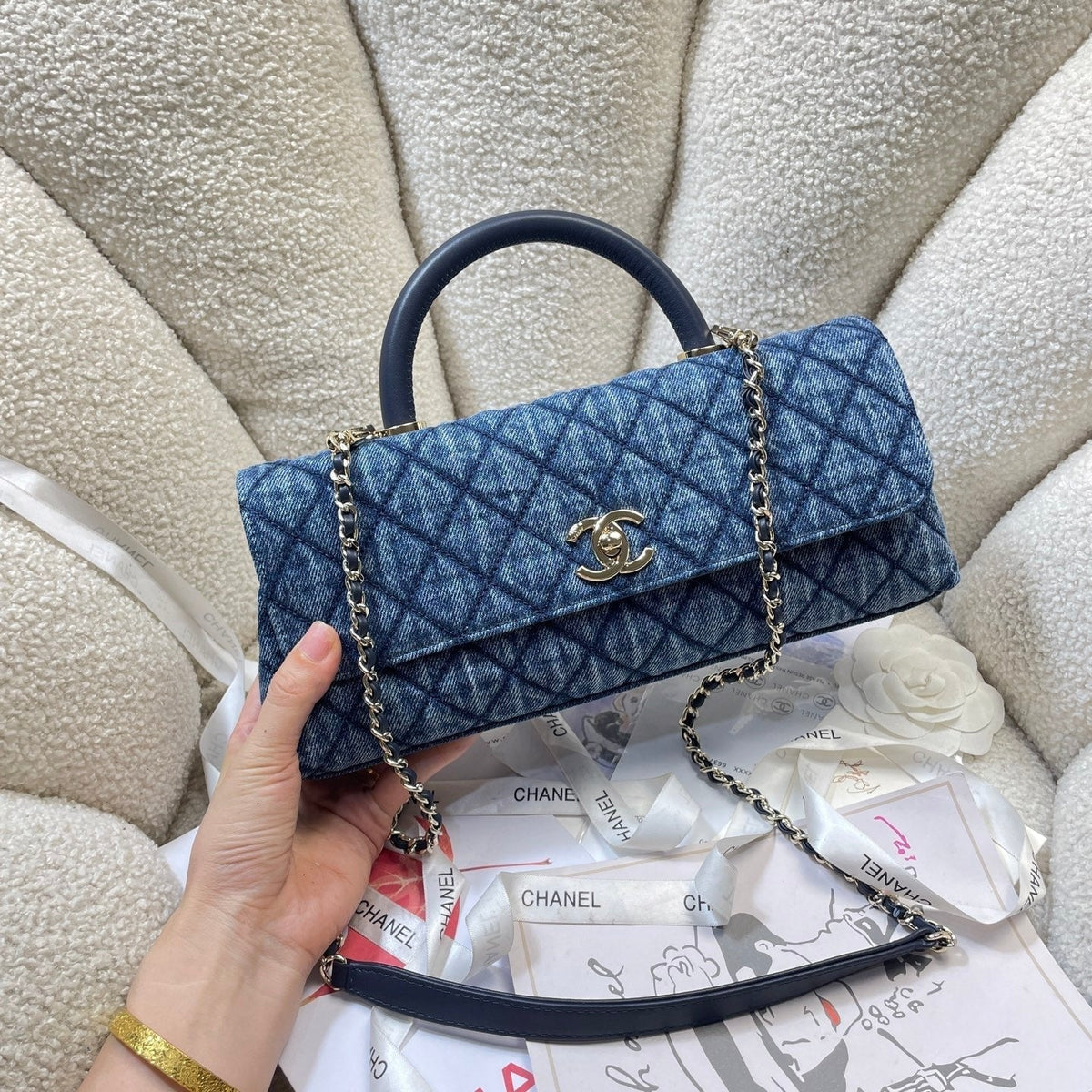 Chanel 2026 Horizontal Coco Handle 30cm Demin Blue Fabric
