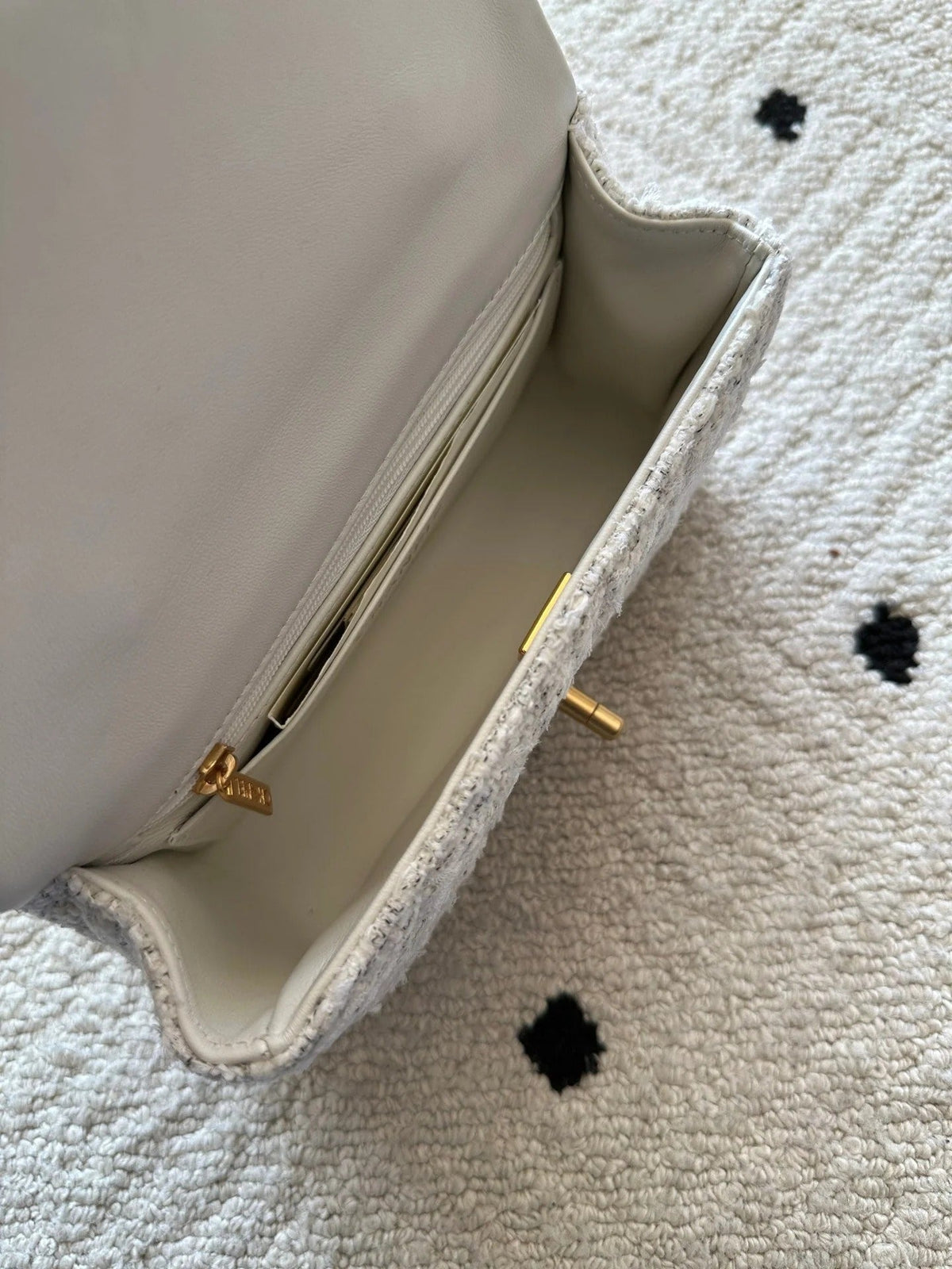 Chanel 2026 Flap Bag White Tweed Leather