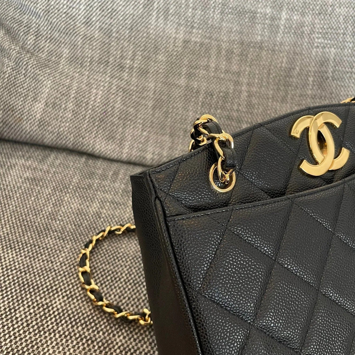 Chanel 2026 Vintage Shopping Tote Bag 28cm Black Embossed Calfskin