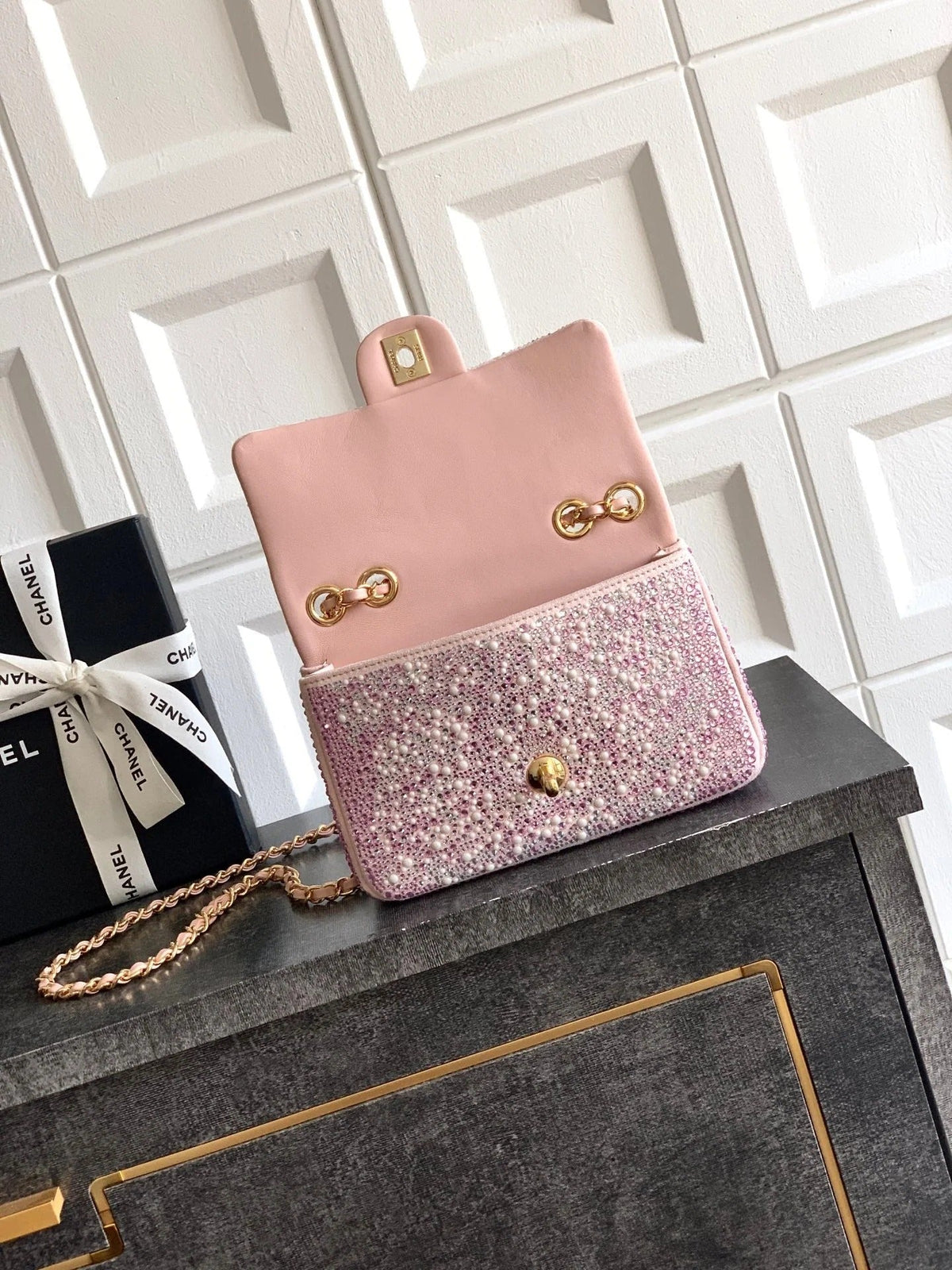 Chanel 2026 Flap Bag 20cm Pink Sequin Leather 348828