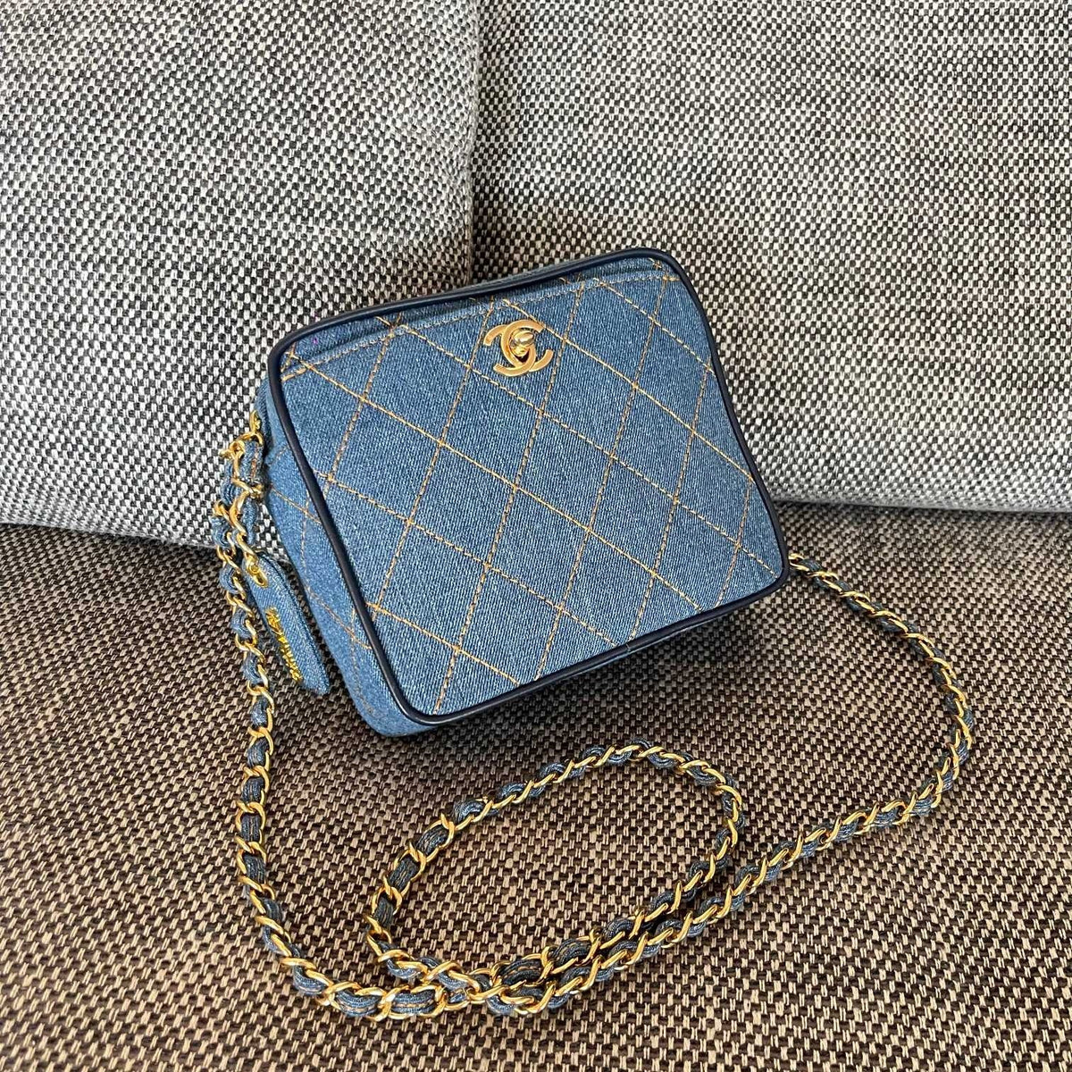 Chanel 2026 Camera Bag 17.5cm Blue Denim Leather