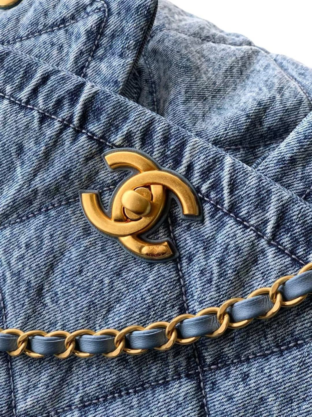 Chanel 2026 Classic Flap Bag 45cm Blue Denim Fabric Gold Hardware