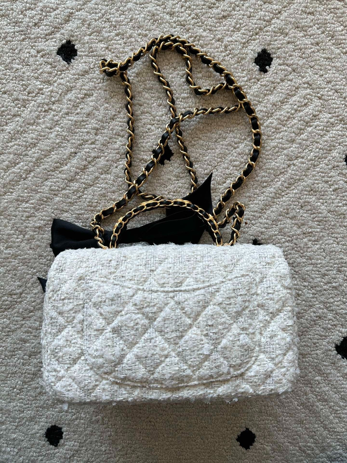 Chanel 2026 Flap Bag White Tweed Leather