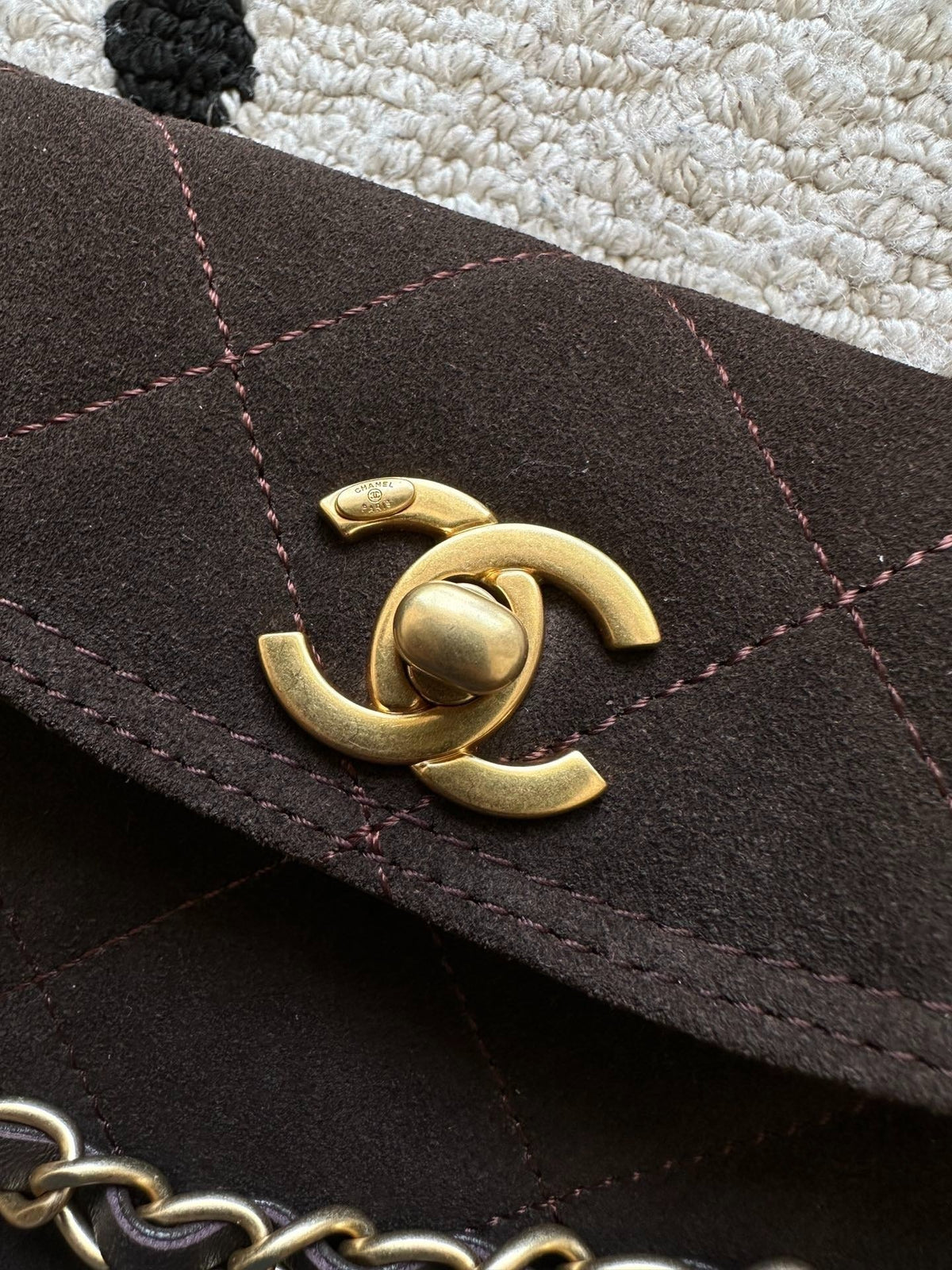 Chane 2026 Shoulder Bag 25cm Brown Suede