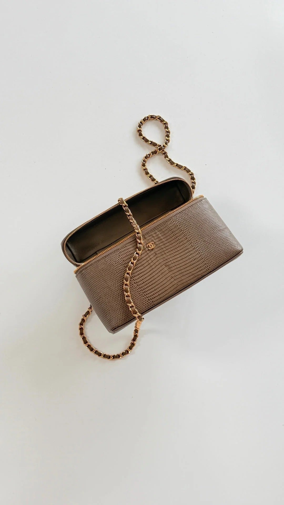 Chanel 2026 Top Handle Vanity Bag 19cm Olive Lizard Embossed Leather
