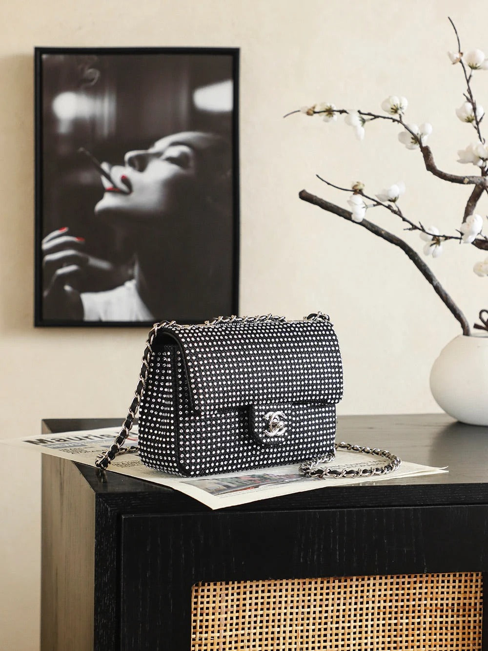Chanel 2026 Classic Flap Bag 20cm With Sparkling Stones Leather